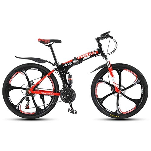 Folding Mountain Bike : Adult Men Women Folding Mountain Bike, 24 / 26 Inch Steel frame MTB Bicycle 51-8 Siamese finger dial with Mechanical disc brake 21-24-27 Speed Wheels Outdoor Bicycle D, 26 inch 21 speed