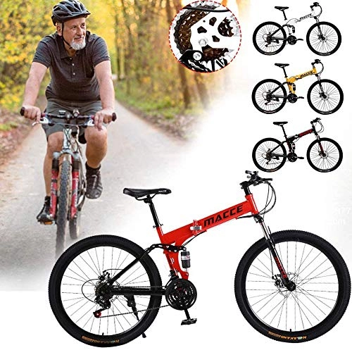 Folding Mountain Bike : Adult Mountain Bike, 21-Speed 26 inch Wheels, High Carbon Steel Folding Outroad Bicycles, Full Suspension MTB Gears Dual Disc Brakes