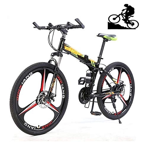 Folding Mountain Bike : Adult Mountain Bike, 24 Inch Wheels, Mountain Trail Bike High Carbon Steel Folding Outroad Bicycles, 21 / 24 / 27 Speed Bicycle Full Suspension MTB Gears Dual Disc Brakes fengong