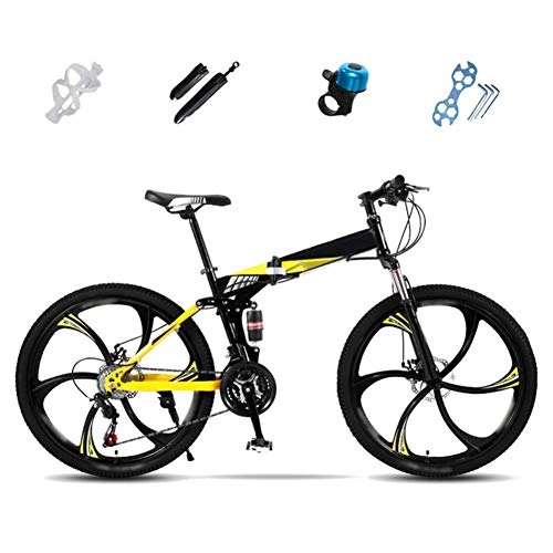 Folding Mountain Bike : Adult Mountain Bike, 24 inch Wheels, Mountain Trail Bike High Carbon Steel Folding Outroad Bicycles, 27-Speed Bicycle Full Suspension MTB Gears Dual Disc Brakes Mountain Bicycle
