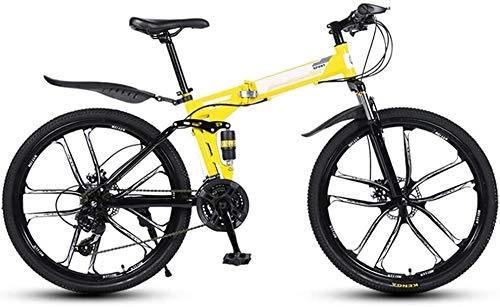 Folding Mountain Bike : Adult Mountain Bike 26" Full Suspension 21 Speed Mens Womans Folding Mountain Bike Bicycle High Carbon Steel Frames City Commuter Bicycle Perfect for Road Or Dirt Trail Touring ( Color : Yellow )