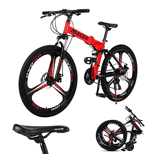 Folding Mountain Bike : Adult Mountain Bike, 26-Inch 3 Spoke Wheels, Folding Mountain Bicycle Bike for Mens Womens, 27 Speed Dual Disc Brake Mountain Bicycle, Lightweight Strong Steel Frame, Multiple Colours (red)