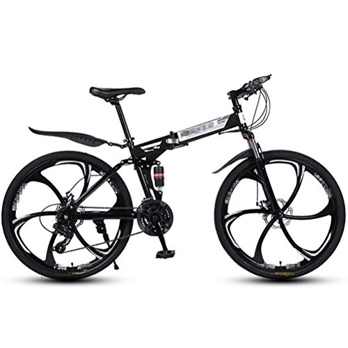 Folding Mountain Bike : Adult Mountain Bike, 26 Inch Variable Speed Folding High Carbon Steel Frame Shock Absorber Dual Disc Brakes Bike, Black, 24 speed