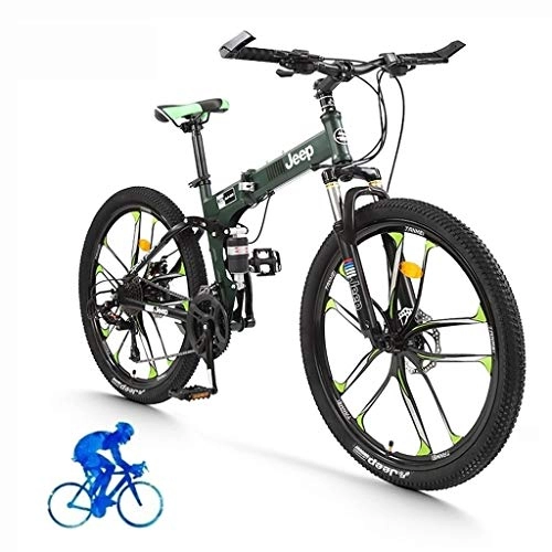 Folding Mountain Bike : Adult Mountain Bike, 26 Inch Wheels, Mountain Trail Bike High Carbon Steel Folding Outroad Bicycles, 24-Speed Bicycle Full Suspension MTB Gears Dual Disc Brakes Mountain Bicycle ( Color : Green )