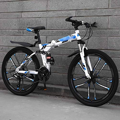 Folding Mountain Bike : Adult Mountain Bike, 26 inch Wheels, Mountain Trail Bike High Carbon Steel Folding Outroad Bicycles, 27-Speed Bicycle Full Suspension MTB Gears Dual Disc Brakes Mountain Bicycle