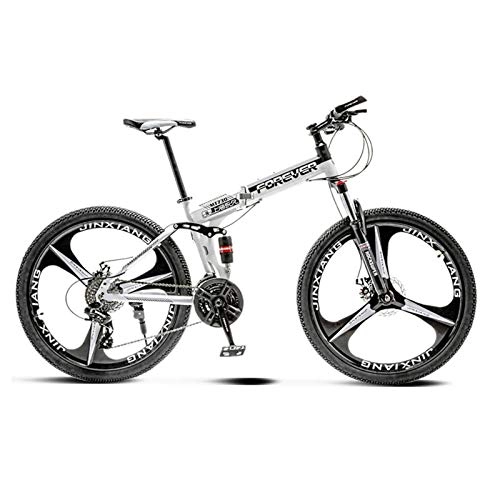 Folding Mountain Bike : Adult Mountain Bike - 30 Speed Gears Bicycle Dual Disc Brake Bikes, Foldable Design, Front and Rear Double Shock Absorption, Road Bike