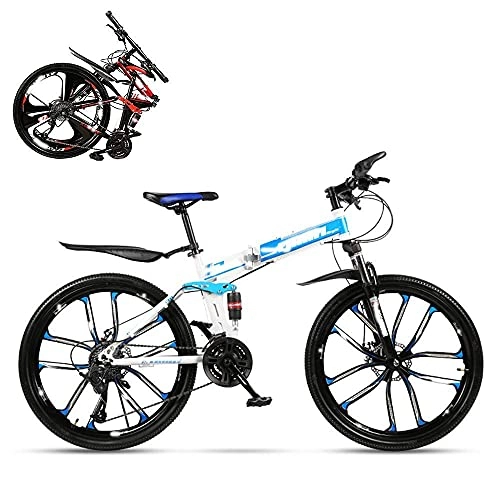 Folding Mountain Bike : Adult mountain bike- Folding adult bicycle, 24-inch hydraulic shock off-road racing, lockable U-shaped fork, double Shock Absorption, 21 / 24 / 27 / 30 Speed (Color : Blue, Size : 21)
