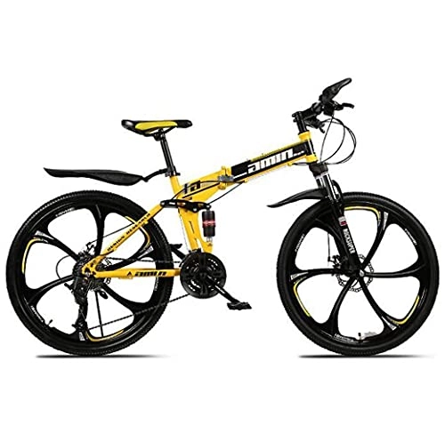 Folding Mountain Bike : Adult mountain bike- Mountain Bike Folding Bikes, 26In 21-Speed Double Disc Brake Full Suspension Anti-Slip, Lightweight Frame, Suspension Fork (Color : Yellow)