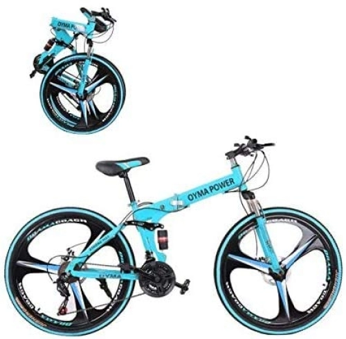 Folding Mountain Bike : Adult Road Racing Bike 26 Inch Folding Mountain Bike with 21 Speed 3 Spoke Wheels and 21 Speed Shifter, High Carbon Steel Frame Double Disc Brake & Dual Full Suspension Anti-Slip