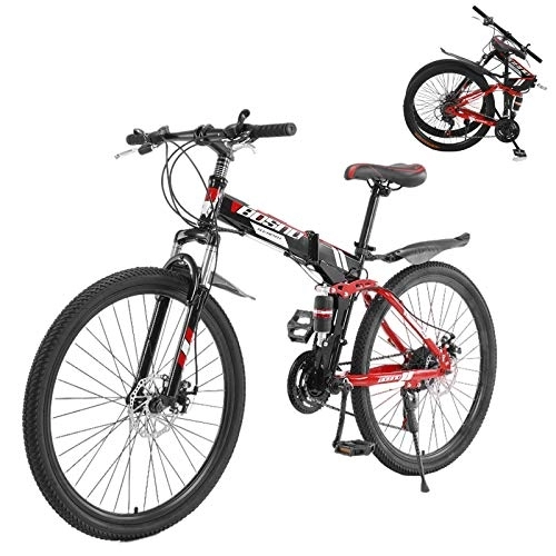 Folding Mountain Bike : Adult Road Racing Bike Mountain Bikes 26-inch Folding Mountain Bike, 21 Speed Carbon Steel Mountain Bicycle for Adults, Non-Slip Bike, with Dual Suspension Frame and Disc Brake for Outdoor MTB