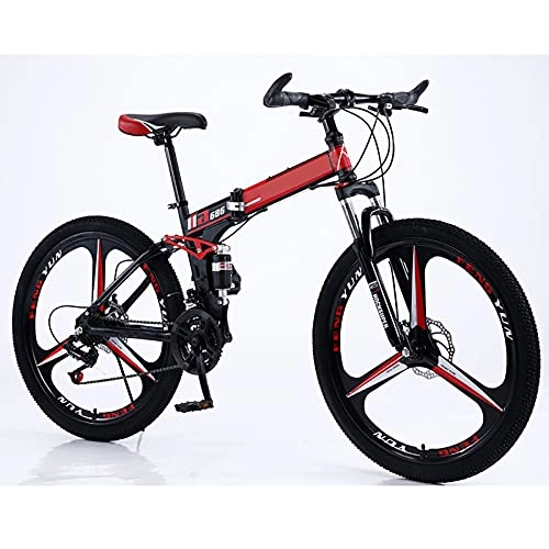 Folding Mountain Bike : Adults Folding Mountain Bike, 26 Inch Dual Disc Brakes Bicycle Mountain Bike, 21 Speed High Carbon Steel Frame MTB Bicycle for Women Men, A