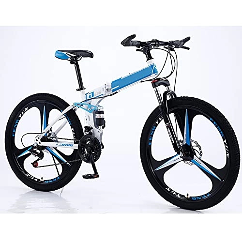 Folding Mountain Bike : Adults Folding Mountain Bike, 26 Inch Dual Disc Brakes Bicycle Mountain Bike, 21 Speed High Carbon Steel Frame MTB Bicycle for Women Men, B