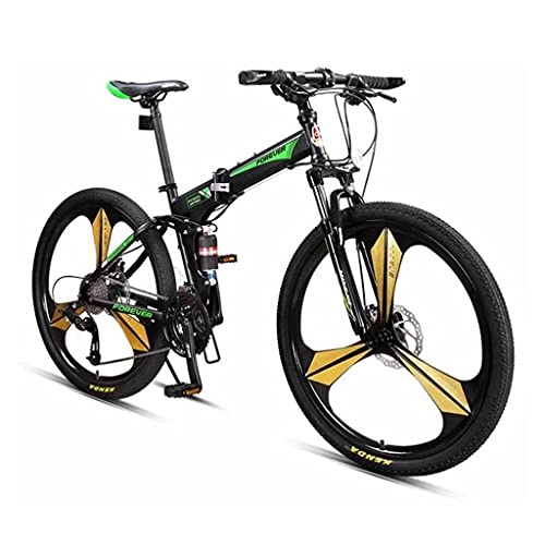 Folding Mountain Bike : Adults Folding Mountain Bikes With 26 Inch Wheels Sturdy 27 Speed Bicycle With Dual Disc Brakes Front Suspension Fork For Men & Women(Color:green)