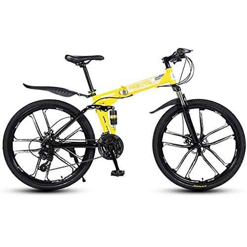 Folding Mountain Bike : AEF 10 Spoke Wheels Bike Folding Mountain Bicycles 26 Inch Applicable Height 160-185Cm MTB Bikes for Men Or Women, Yellow, 27 speed