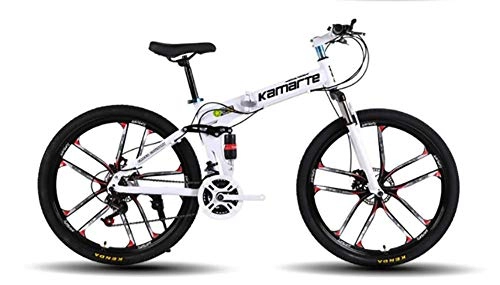 Folding Mountain Bike : AI-QX BMX Bike, 26 Inch Mountain Bike, Foldable, Shimano Shifting, Front And Rear Mechanical Disc Brakes, Integrated Wheel, 15KG, Male And Female, White, 24Speed
