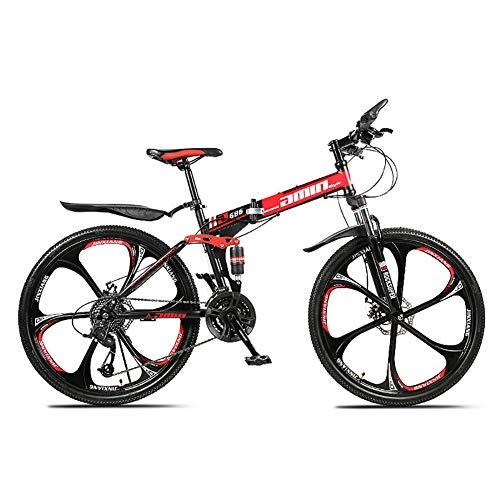 Folding Mountain Bike : AI-QX Eurobike Bicycle 26'' Mountain Bike 21 Speed Dual Disc Brake Spoke Wheels Bike, Red