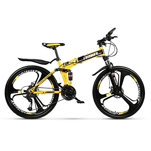 Folding Mountain Bike : AI-QX Full Suspension Mountain Bike 24 Speed Bicycle 26 inches Boy / Girl MTB Disc Brakes Bicycle Folding Bike, Yellow, 3Knife