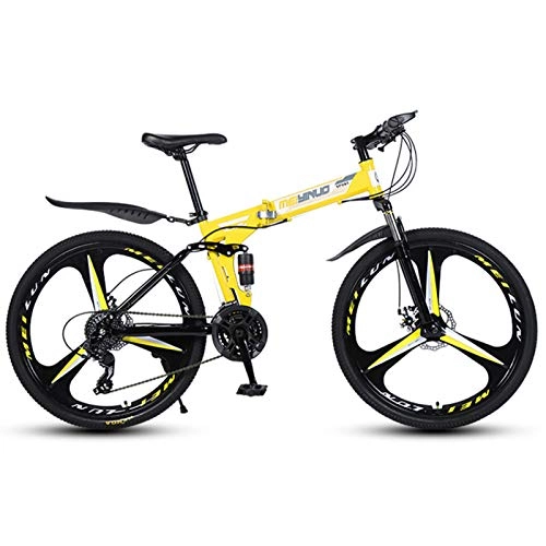 Folding Mountain Bike : Alapaste Durable Firm Safety Reliable High-carbon Steel Bike, Front And Rear Dual Disc Brake Bike, 34.1 Inch 27 Speed Low Noise Foldable Mountain Bike-Yellow 34.1 inch.27 speed