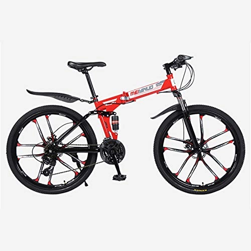 Folding Mountain Bike : Alapaste Thicken Durable Firm High Carbon Steel Material Bike, Performance Stable Foldable Mountain Bikes, 34.1 Inch 21 Speed Full Suspension Bike-Red 34.1 inch.21 speed