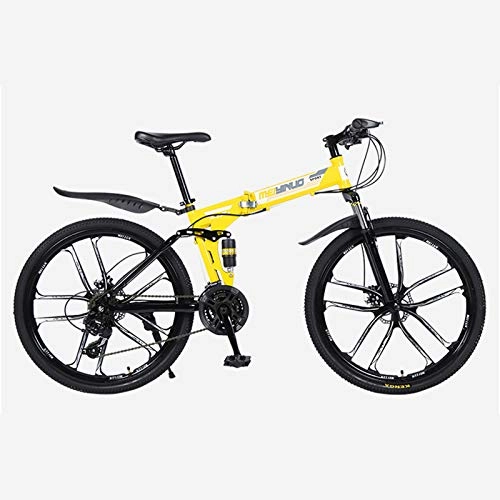 Folding Mountain Bike : Alapaste Thicken Durable Firm High Carbon Steel Material Bike, Performance Stable Foldable Mountain Bikes, 34.1 Inch 21 Speed Full Suspension Bike-Yellow 34.1 inch.21 speed