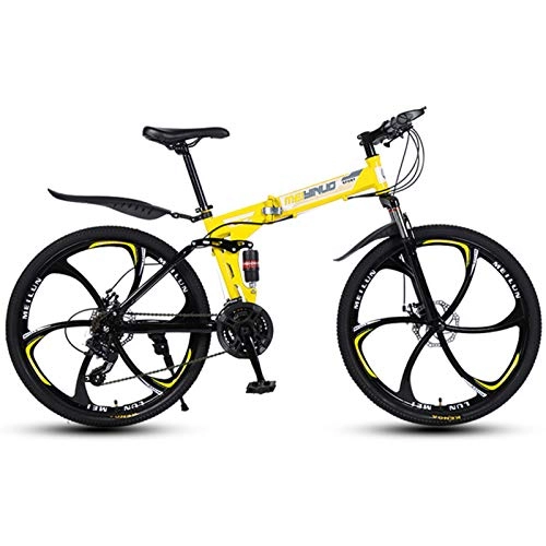 Folding Mountain Bike : Alapaste Widen Texture Dedicated Tires Bike, Performance Stable Full Suspension Mountain Bikes, 34.1 Inch 24 Speed Foldable Soft Tail Bike-Yellow 34.1 inch.24 speed