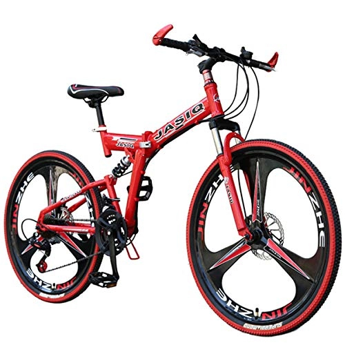 Folding Mountain Bike : AlfaView 26in Folding Mountain Bike, 21 Speed Bicycle Full Suspension MTB Bikes, Outdoor Racing Cycling, Double Disc Brake Bicycles, High Carbon Steel Frame MTB Bicycle for Men Women