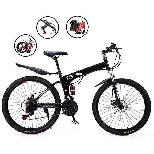 Folding Mountain Bike : All-Purpose 27 Speed ​​City Folding Bike, Compact Mountain Bicycle with Adjustable Seat, Durable High Carbon Frame Pedal Car for Travel Work Out, Black, A