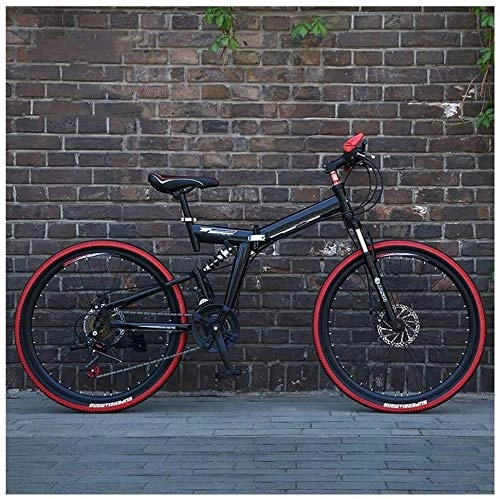 Folding Mountain Bike : Allamp Outdoor sports 26 Inch Mountain Bike, High Carbon Steel Folding Frame, Dual Suspensions, 27 Speed, with Double Disc Brake, Unisex (Color : Black)