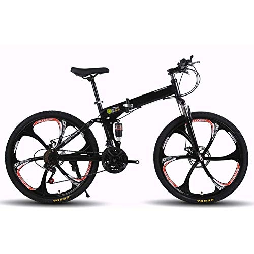 Folding Mountain Bike : Allamp Outdoor sports 26Inch Mountain Bike, Folding Bicycles, Full Suspension And Dual Disc Brake, Carbon Steel Frame 27Speed Bike (Color : Black)