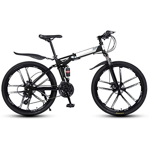 Folding Mountain Bike : Allamp Outdoor sports Folding Bike 27 Speed Mountain Bike 26 Inches OffRoad Wheels Dual Suspension Bicycle And Double Disc Brake (Color : Black)