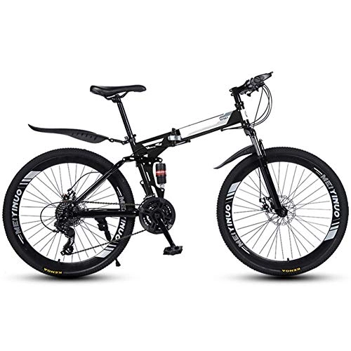 Folding Mountain Bike : Allamp Outdoor sports Folding Mountain Bike 21 Speed Mountain Bike 26 Inches Dual Suspension Bicycle And Double Disc Brake (Color : Black)
