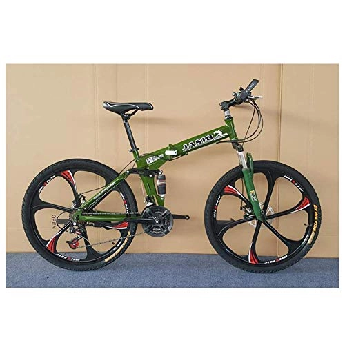 Folding Mountain Bike : Allamp Outdoor sports Folding Mountain Bike Folding Bicycle Double Shock Absorption And Disc Brakes Shift Adult Male And Female Students 26 Inch 27 Speed (Color : Green)