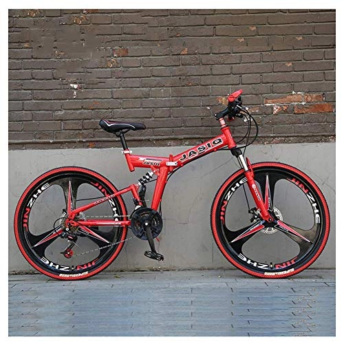 Folding Mountain Bike : Allamp Outdoor sports Mountain Bike Bycicles Bicycle Cycling Bike 24 Speed Dual Disc Brakes Suspension Fork Bicycle 26" High Carbon Steel Folding Bike (Color : Red)