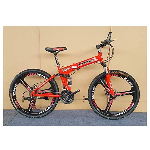 Folding Mountain Bike : Allamp Outdoor sports Mountain Bike, Folding Bike, 26" Inch 3Spoke Wheels HighCarbon Steel Frame, 27 Speed Dual Suspension Folding Bike with Disc Brake (Color : Red)