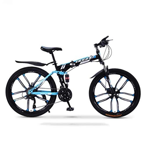 Folding Mountain Bike : Allamp Outdoor sports Mountain Bike Folding Bikes, 27Speed Double Disc Brake Full Suspension AntiSlip, OffRoad Variable Speed Racing Bikes for Men And Women (Color : C3, Size : 26 inch)