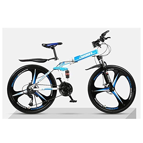 Folding Mountain Bike : Allamp Outdoor sports Mountain Bikes Bicycles 21 Speeds Lightweight Aluminium Alloy Frame Disc Brake Folding Bike (Color : Blue)