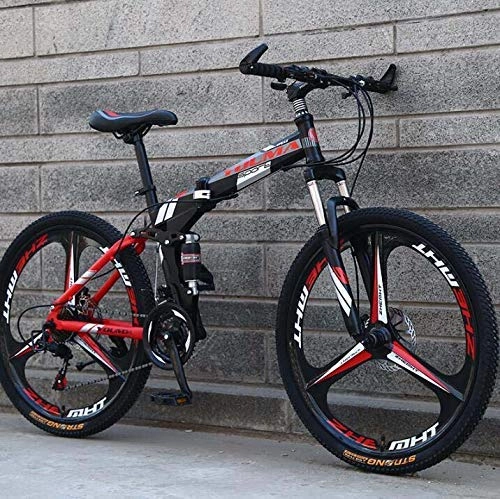 Folding Mountain Bike : ALQN 26 inch Wheel Folding Mountain Bike, Dual Suspension for Men and Women Bicycle, High Carbon Steel Frame, Steel Disc Brake, Black, 27 Speed