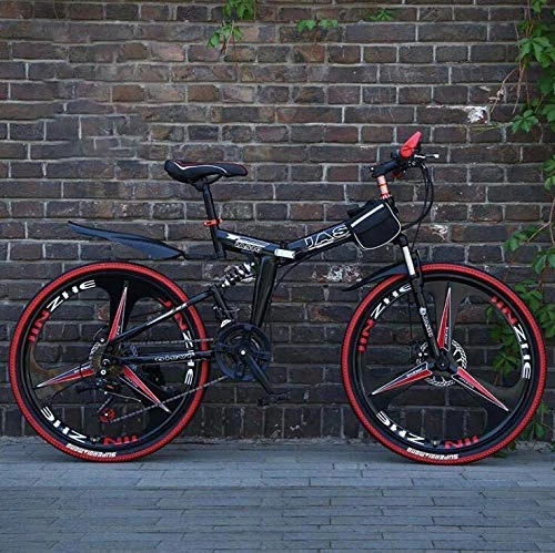 Folding Mountain Bike : ALQN Folding Mountain Bike for Adult Men and Women, High Carbon Steel Dual Suspension Frame Mountain Bicycle, Magnesium Alloy Wheels, Black, 26inch21 Speed