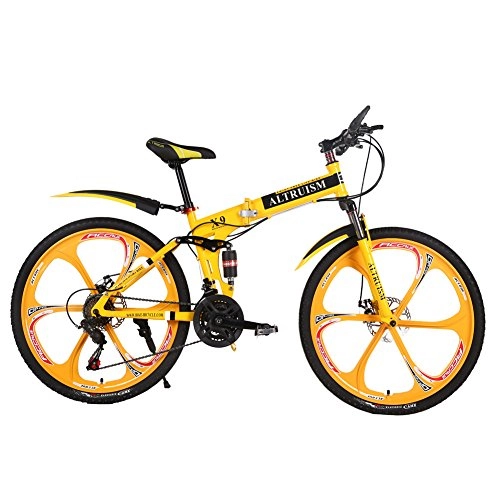 Folding Mountain Bike : Altruism 26-inch Mountain Bike For Men And Women With Front And Rear Disc Brake, X9, yellow