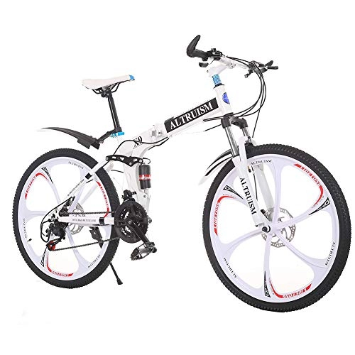 Folding Mountain Bike : ALTRUISM Mountain Bikes 26 Inch Folding Bicycle 21 Speed Mens Bike With Disc Brakes Bikes For Womens (White)