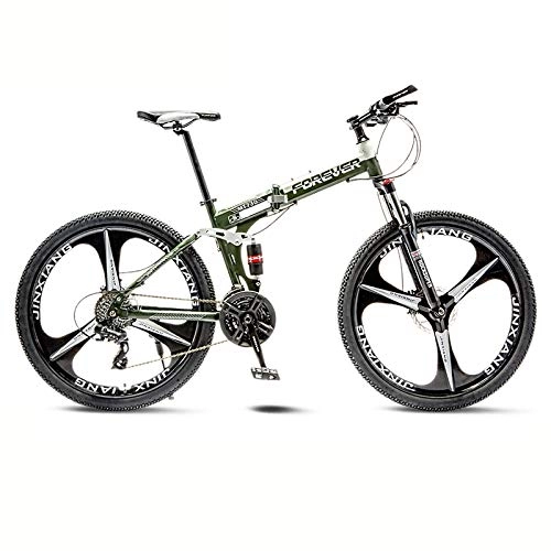 Folding Mountain Bike : AMAIRS Folding Mountain Bike, 26" 30-Speed Fully Shock-Absorbing Road Bicycle Lockable Front Fork Three-Knife Integrated Wheel Bike Suitable for Urban Commuting Outdoor Riding, 3 Green
