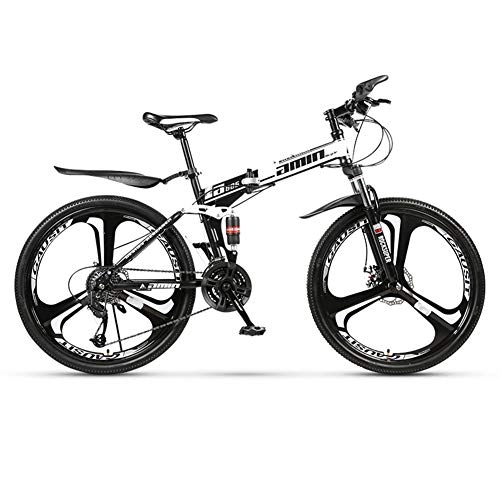 Folding Mountain Bike : AMAIRS Folding Mountain Bike, 26" Three-Knife Integrated Hub 30 Variable Speed Double Shock Absorber Lockable Front Fork Suitable for Adult Road Commuting, 2 White