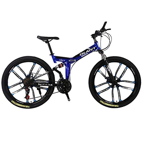 Folding Mountain Bike : AMIHOOL Mountain Bike, 26 inch Wheels, Mountain Trail Bike Folding Outroad Bicycles, 21-Speed Bicycle Full Suspension MTB Gears Dual Disc Brakes Mountain Bicycle (Blue)