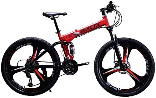 Folding Mountain Bike : ANGEELEE 24 inch foldable sport 3 cutter wheel 21 speed Shimano derailleur with disc brake Bicycle folding bike made of carbon steel Youth bike-red
