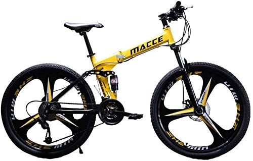 Folding Mountain Bike : ANGEELEE 24 inch foldable sport 3 cutter wheel 21 speed Shimano derailleur with disc brake Bicycle folding bike made of carbon steel Youth bike-yellow