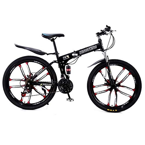 Folding Mountain Bike : ANJING 21 Speed Folding Lightweight Mountain Bike with High-carbon Steel Frame, Double Disc Brakes, and 24 / 26 Inch Wheels, Black, 26inch