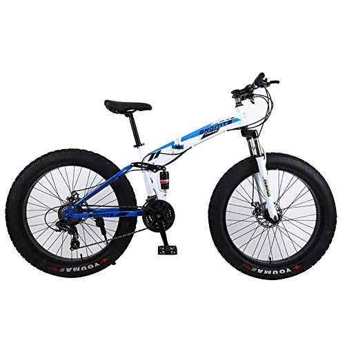 Folding Mountain Bike : ANJING 24 inch Mountain Bike, 24 Speed Fat Tire Snow Bicycle with Dual Disc Brake / Suspension, Blue