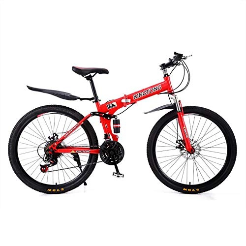 Folding Mountain Bike : ANJING Folding Mountain Bike with Dual Suspension, Double Disc Brakes, High Carbon Steel Frame, A, 26inch