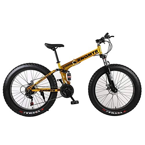 Folding Mountain Bike : ANJING Mountain Bike 26 Inch 4.0 Fat Tire 24 Speeds Beach Snow Bicycle with Dual Suspension and Double Disc Brake, Yellow, 24Inch