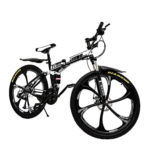 Folding Mountain Bike : Anysun Foldable Mountain Bike, High Carbon Steel, Special Mountain Bike Transmission, Front And Rear Disc Brakes, Shock Absorption Front Fork（21 Speed, 26 inch, Black）